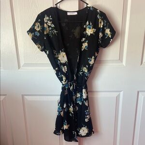 Lush, Floral Black Wrap Dress, pre-owned, excellent condition. Women’s size S